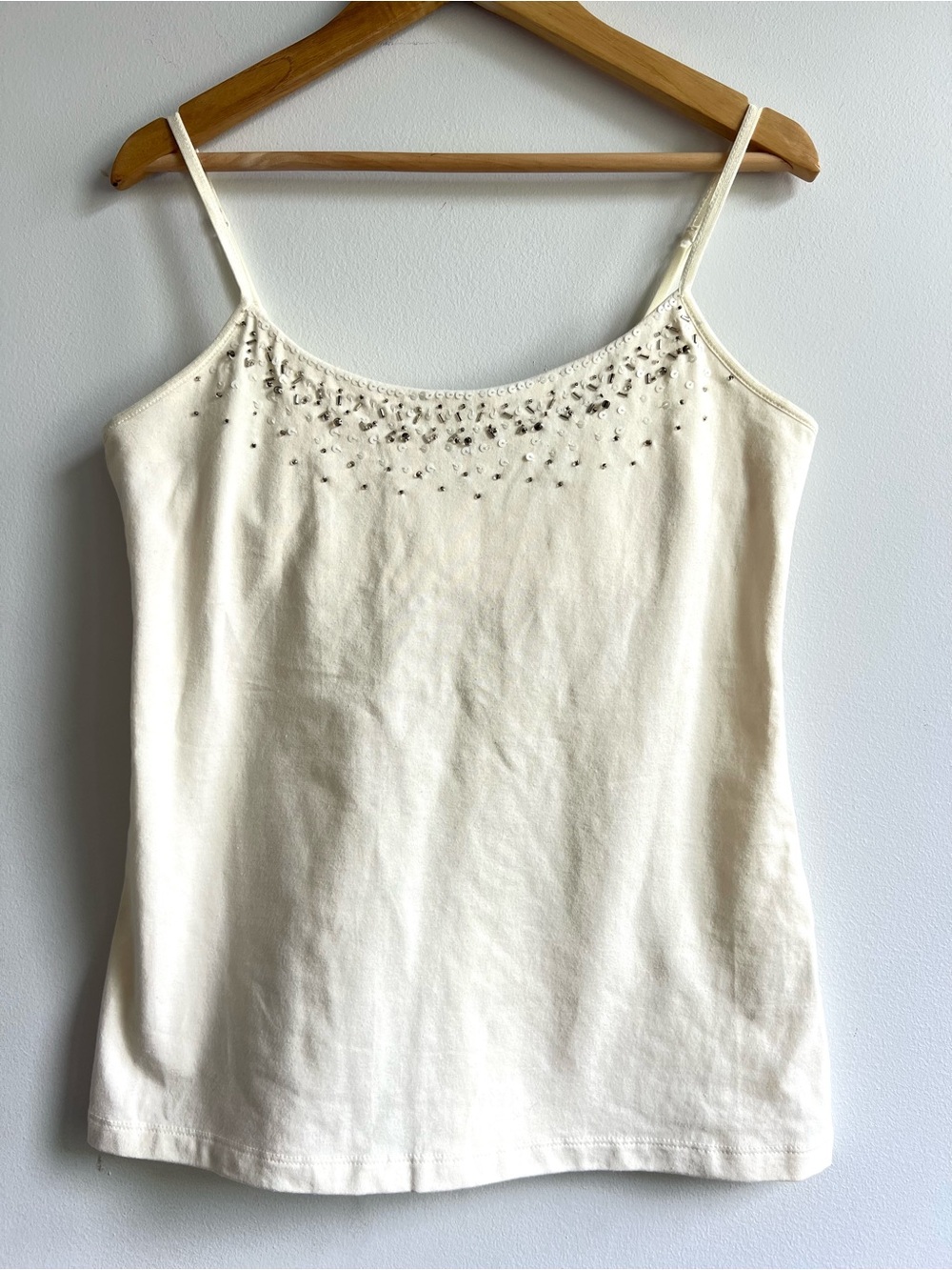 Apt. 9 Cream Beaded Cotton Spaghetti Strap Shelf Camisole